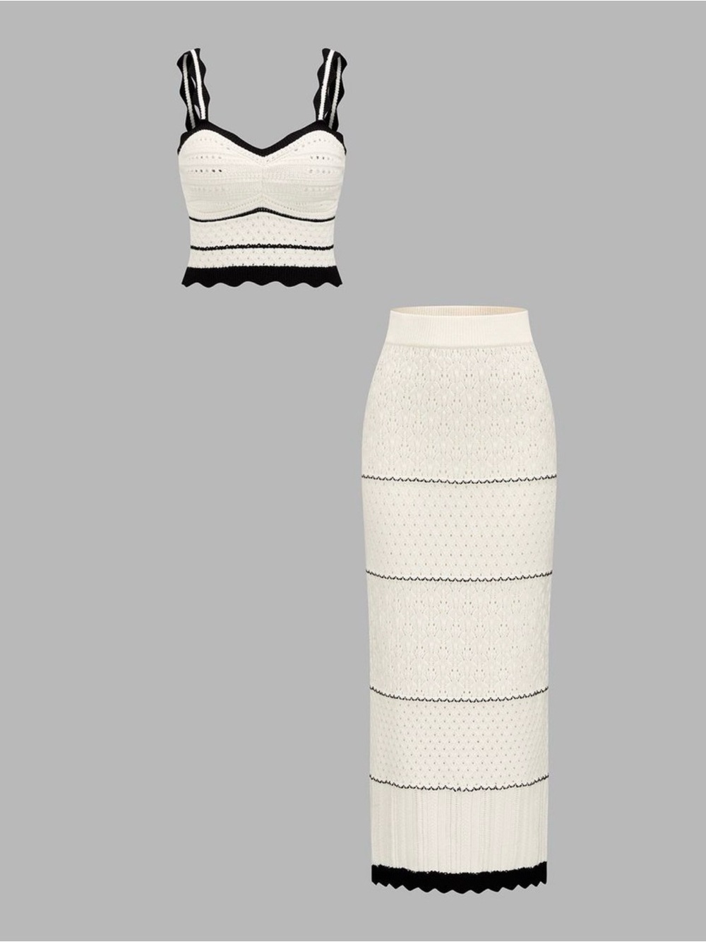 Commense Cream Maxi Skirt with Black Trim and top with trim - Picture 2 of 3